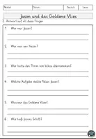 Vorschau - Arbeitsblätter - Jason und das Goldene Vlies Lesen und Verstehen Arbeitsblätter mit Lesetext, Fragen - Seite 2