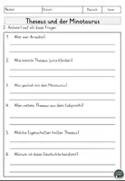 Vorschau - Arbeitsblätter - Theseus und der Minotaurus Lesen und Verstehen Arbeitsblätter mit Lesetext, Fragen - Seite 3