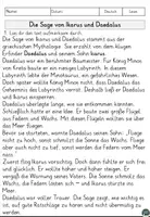 Vorschau - Arbeitsblätter - Die Sage von Ikarus und Daedalus Lesen und Verstehen Arbeitsblätter mit Lesetext, Fragen - Seite 1