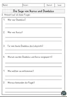 Vorschau - Arbeitsblätter - Die Sage von Ikarus und Daedalus Lesen und Verstehen Arbeitsblätter mit Lesetext, Fragen - Seite 2