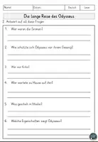 Vorschau - Arbeitsblätter - Die lange Reise des Odysseus Lesen und Verstehen Arbeitsblätter mit Lesetext, Fragen - Seite 3