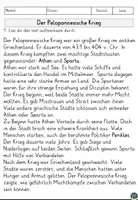 Vorschau - Arbeitsblätter - Der Peloponnesische Krieg Lesen und Verstehen Arbeitsblätter mit Lesetext, Fragen - Seite 1