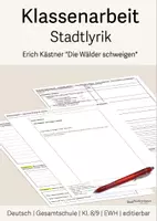 Vorschau - Klassenarbeiten - Klassenarbeit + EWH - Stadtlyrik "Erich Kästner: Die Wälder schweigen" -Klasse 8 - editierbar- - Deckblatt