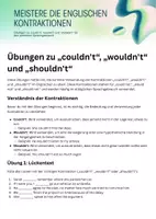 Vorschau - Arbeitsblätter - English Übungen zu „couldn't“, „wouldn't“ und „shouldn't“ - Deckblatt