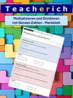 Vorschau - Merkblätter - Multiplizieren und dividieren mit (positiven und negativen) ganzen Zahlen - Merkblatt - Deckblatt