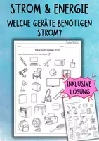 Vorschau - Arbeitsblätter - Strom und Energie - Welche Geräte benötigen Strom? (Arbeitsblatt) - Deckblatt