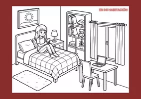 Vorschau - Mal- und Bastelvorlagen - Los muebles en mi habitación - Ausmalbild - Seite 1