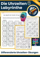 Vorschau - Arbeitsblätter - ⏰ Uhrzeiten Klasse 3/4 | Zeitspannen berechnen & digitale Uhr | 6 Labyrinthe - Deckblatt