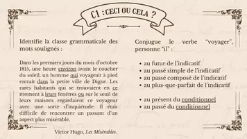 Aperçu - Présentation / Support pour le tableau - Rituel début d'heure français 3e - Les Misérables, V Hugo - Page 1