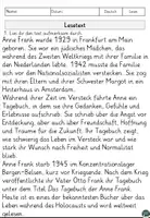 Vorschau - Arbeitsblätter - Anne Frank Lesen und Verstehen Arbeitsblätter mit Lesetext, Fragen - Seite 1