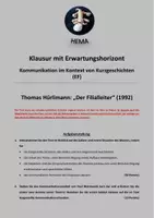 Vorschau - Unterrichtsreihen - Kurzgeschichten + Kommunikation: Klausur Hürlimann "Der Filialleiter" - Deckblatt