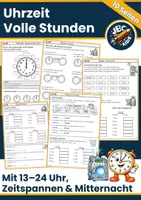 Vorschau - Arbeitsblätter - Uhrzeiten lernen Grundlagen Materialpaket | Volle, halbe & Viertelstunden, Zeitspannen | Klasse 1-3 - Seite 1