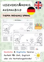 Vorschau - Arbeitsblätter - Leseverständnis Ausmalbild - FRÜHLING / SPRING (2 Varainten: Deutsch & Englisch - ideal für DaZ, Englisch, Vertretungsstunde) - Deckblatt