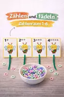 Vorschau - Arbeitsblätter - Fädelkarten Bienen- zählen und fädeln - Deckblatt