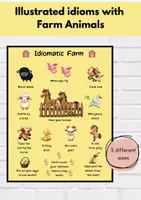 Vista previa - Decoración del aula - Illustrated Farm Animals Idioms Poster. English Classroom - Portada