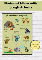 Vista previa - Decoración del aula - Illustrated Jungle Animal Idioms Poster. Classroom Decoration - Portada