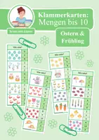 Vorschau - Aufgabenkarten - 4x Klammerkarten Frühling & Ostern: Mengen & Zählen im Zahlenraum bis 10 - Deckblatt