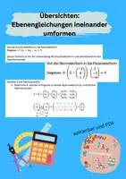 Vorschau - Merkblätter - Ebenengleichungen ineinander umwandeln - Übersichten - Deckblatt
