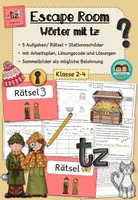 Vorschau - Stationenlernen - Escape Room - Wörter mit tz (Klasse 2-4) - Deckblatt