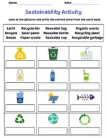 Aperçu - Feuilles d'exercices - Sustainability Vocabulary Worksheet | Recycling & Environment | CE2–CM2 - Page de couverture