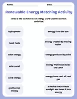 Aperçu - Feuilles d'exercices - Renewable Energy – Matching Definitions Worksheet | CE2–CM2 - Page de couverture