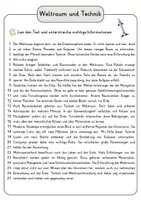 Vorschau - Arbeitsblätter - Weltraum und Technik Lesetext mit Fragen + Lösungen Leseverstehen Wortspeicher didaktische Reserve Lesen Leseverständnis - Seite 3
