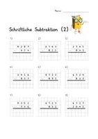 Vorschau - Arbeitsblätter - Doppelseitiges Übungsblatt schriftliche Subtraktion (2) Borgetechnik / Entbündeln mit Lösungsblatt - Deckblatt
