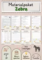 Vorschau - Arbeitsblätter - Zebra Lesetext mit Fragen + Lösungen Leseverstehen Wortspeicher didaktische Reserve Lesen Leseverständnis - Deckblatt