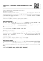 Aperçu - Feuilles d'exercices - Comprendre les différents styles d'éducation (textes à trous, exercices, vidéo explicative) - Page 1