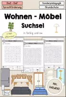 Vorschau - Arbeitsblätter - Wohnen Möbel Haus Suchsel Arbeitsblatt differenziert - DaZ DaF Sprachförderung - Deckblatt