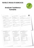 Aperçu - Feuilles d'exercices - Analyser l’existence humaine (textes à trous, exercices, vidéo explicative) - Page de couverture
