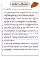 Vorschau - Arbeitsblätter - Zucker und Backen Lesetext mit Fragen + Lösungen Leseverstehen Wortspeicher didaktische Reserve Lesen Leseverständnis - Seite 3