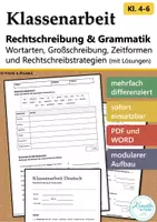 Vorschau - Test - Klassenarbeit Wortarten, Großschreibung, Zeitformen, Rechtschreibung - Deckblatt