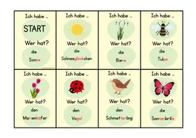 Vorschau - Spiele - Ich habe, wer hat? Thema Frühling - Lesespiel, mit oder ohne Silbenfarben, mit oder ohne Text - Seite 1