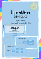 Vorschau - Präsentationen/Tafelbilder - Kommaschreibweise bei Geld - Interaktives Lernquiz - Deckblatt