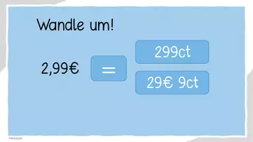 Vorschau - Präsentationen/Tafelbilder - Kommaschreibweise bei Geld - Interaktives Lernquiz - Seite 2