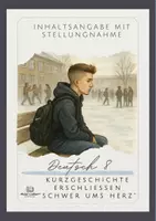Vorschau - Arbeitsblätter - Inhaltsangabe mit Stellungnahme Schritt für Schritt, Kurzgeschichte erschließen "Schwer ums Herz" (Thema Depression bei Jugendlichen) - Deckblatt