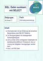 Vorschau - Arbeitsblätter - SQL: Daten auslesen mit SELECT (Informations- und Arbeitsblatt) - Deckblatt