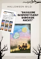 Vorschau - Mal- und Bastelvorlagen - Halloween-Bild: Das kleine Gespenst fliegt durch die Nacht - Deckblatt