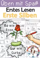 Vorschau - Arbeitsblätter - Erste Silben - Lesen - Malen & Lesen - Üben mit Spaß - mit Blanko & Lösungen - Deckblatt