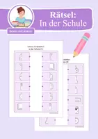 Vorschau - Arbeitsblätter - Bildhälften verbinden: In der Schule (Rätsel für Vorschule & 1. Klasse) - Deckblatt