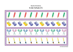Vorschau - Arbeitsblätter - Muster fortsetzen & Reihenbildung: In der Schule (Vorschule & Anfangsunterricht) - Seite 2