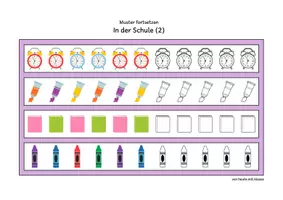 Vorschau - Arbeitsblätter - Muster fortsetzen & Reihenbildung: In der Schule (Vorschule & Anfangsunterricht) - Seite 3