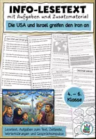 Vorschau - Arbeitsblätter - Info-Lesetext "Die USA und Israel greifen den Iran an" 2026 - Inkl. Aufgaben zum Text, Worterklärungen, Zeitleiste und Gesprächsimpulsen - Deckblatt