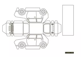 Vorschau - Mal- und Bastelvorlagen - Bastelvorlage 3D Papierauto Kunst Design - Seite 1