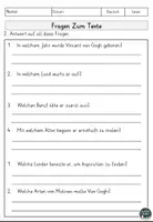 Vorschau - Arbeitsblätter - Vincent van Gogh Lesen und Verstehen Arbeitsblätter mit Lesetext, Fragen - Seite 2