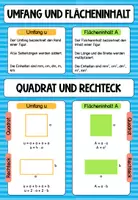 Vorschau - Poster - Merkblatt: Umfang und Flächeninhalt - Quadrat und Rechteck - Seite 1