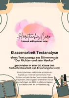 Vorschau - Klassenarbeiten - Textanalyse "Der Richter und sein Henker" Kapitel 11 - Deckblatt