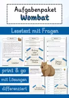 Vorschau - Arbeitsblätter - Wombat Lesetext einfach verständlich mit Aufgaben + Lösungen und Wortspeicher Leseverstehen - Deckblatt