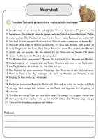 Vorschau - Arbeitsblätter - Wombat Lesetext einfach verständlich mit Aufgaben + Lösungen und Wortspeicher Leseverstehen - Seite 3